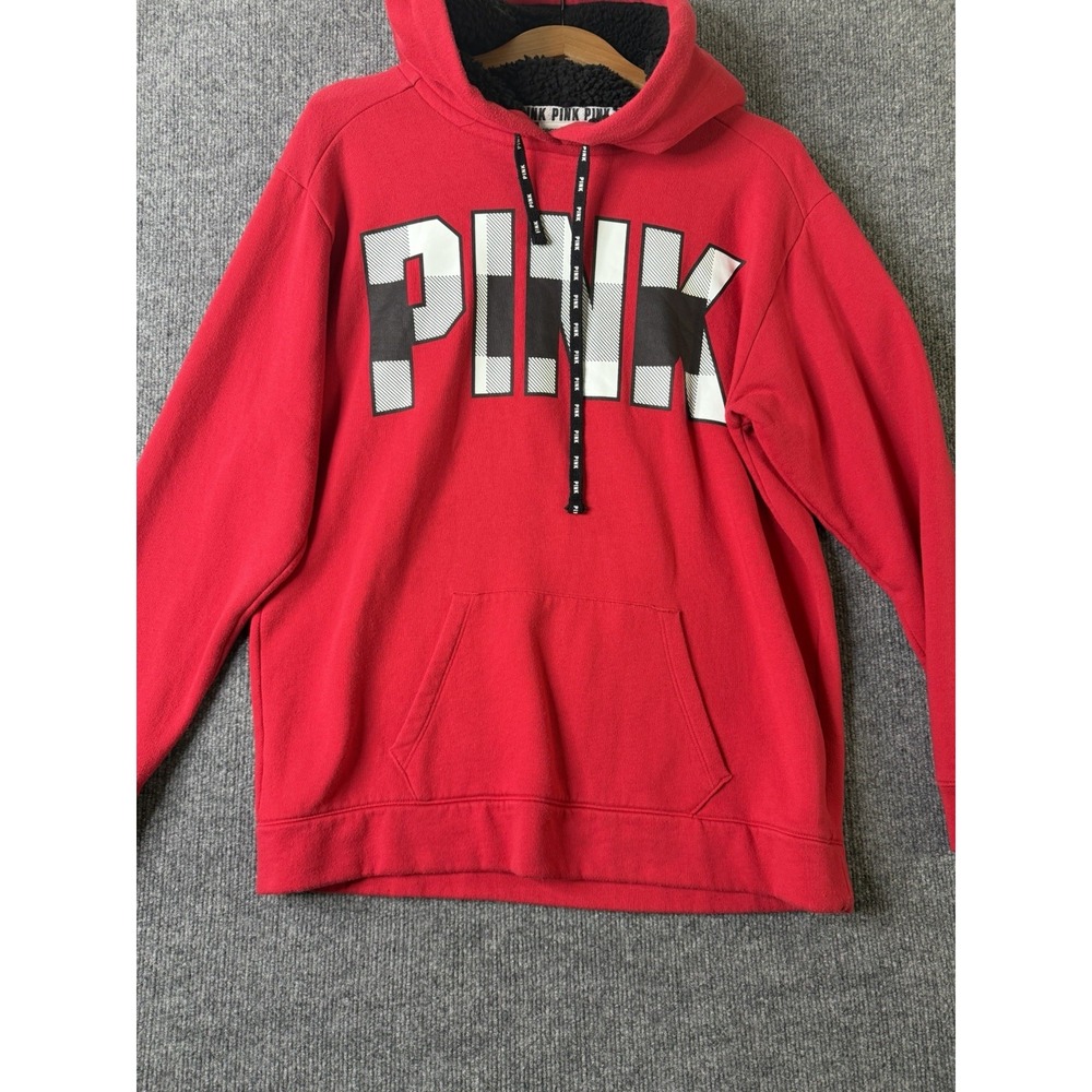 Victoria's Secret PINK‎ Red Pullover Hoodie Logo Sweatshirt Women's Size Medium